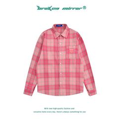 Broken Mirror 2025春の実写国潮レトロカップルのゆるい格子縞長袖シャツ