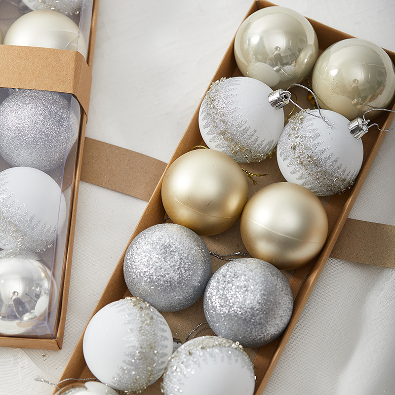 Madera de 6cm en caja pintada bola de Navidad de tapa dura plateada rosa galvanizado bola de decoración de Navidad colgante