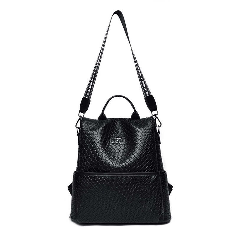 Multifunktionaler praktischer schwarzer Pendlerrucksack mit minimalistischem Webmuster, großer Kapazität für Freizeitreisen_voghion.com