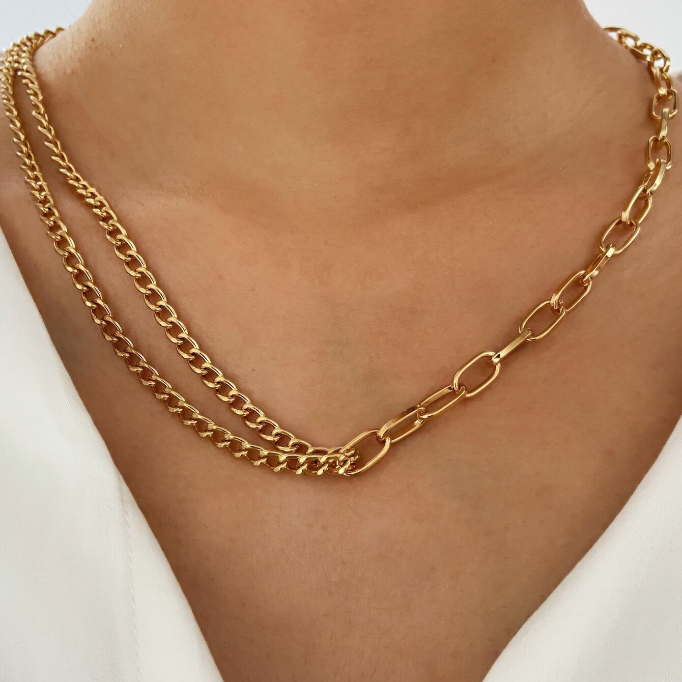 Korea Fashion New Multi-layer Necklaces Creative Retro Simple Alloy Metal Clavicle Chain