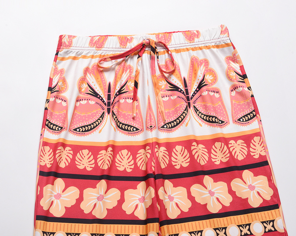 summer high waist wide leg print straight beach trousers NSHYG118518