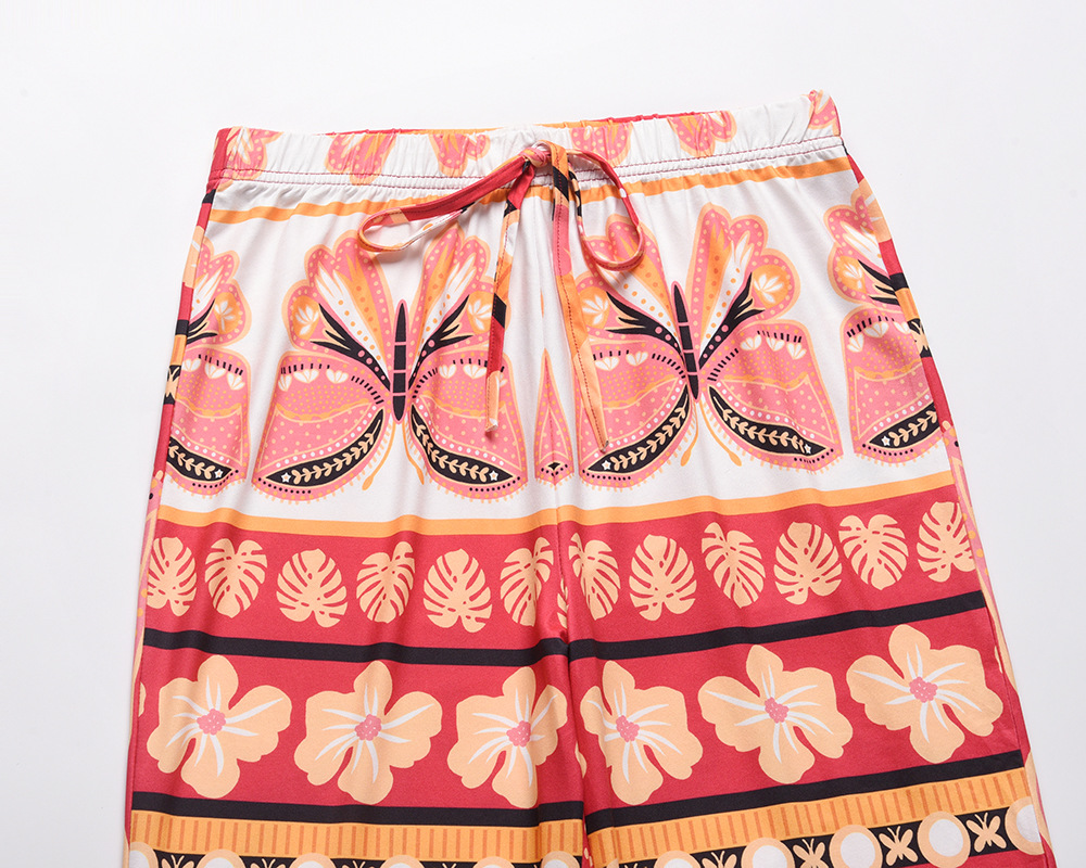 pantalones de playa rectos con estampado de pernera ancha y cintura alta de verano NSHYG118518