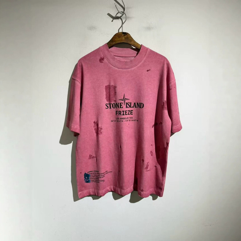 Stone Niche Designer Trendy Brand 2026Aw Japanese-Style Vintage Laser-Burned Floral Loose-Fit Unisex Short-Sleeve T-Shirt