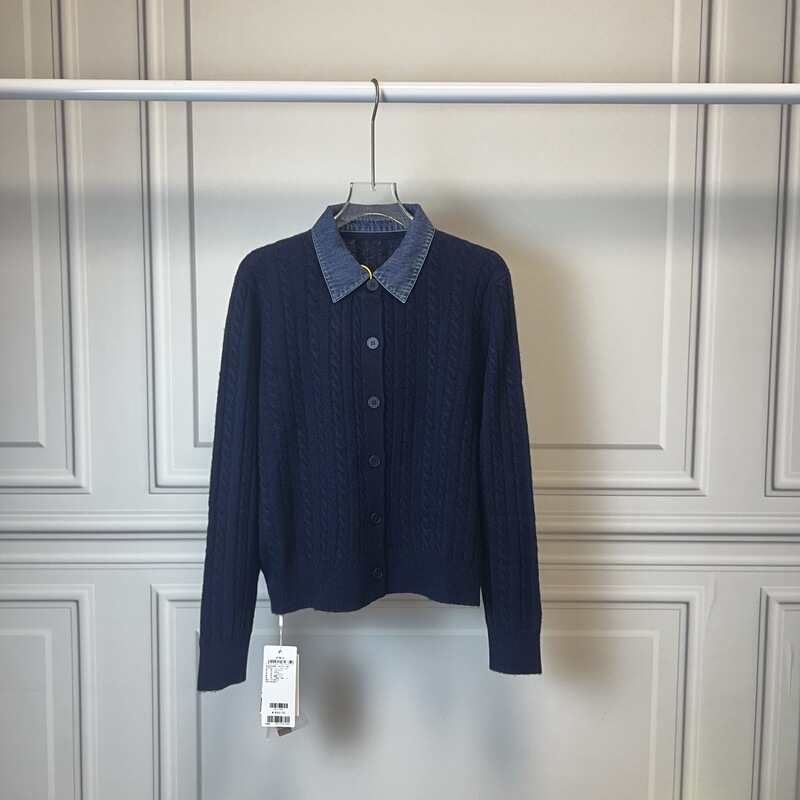 Yi 890+! 2025 Autumn Detachable Lapel Design Slim Fit Long-Sleeve Knit Cardigan Faux Two-Piece Sweater