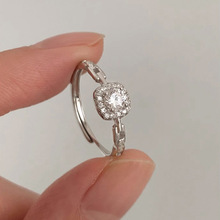 s925纯银锆石方钻链条戒指女ins小众设计轻奢高级感气质闪钻指环