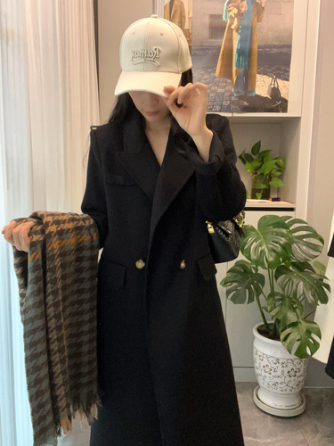 Korean version of right-angle shoulder pad high-end double-sided cashmere coat extended suit collar temperament wool large lapel jacket
