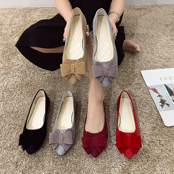 Fashionable shoes with bow flat low-cut pointed-toe
