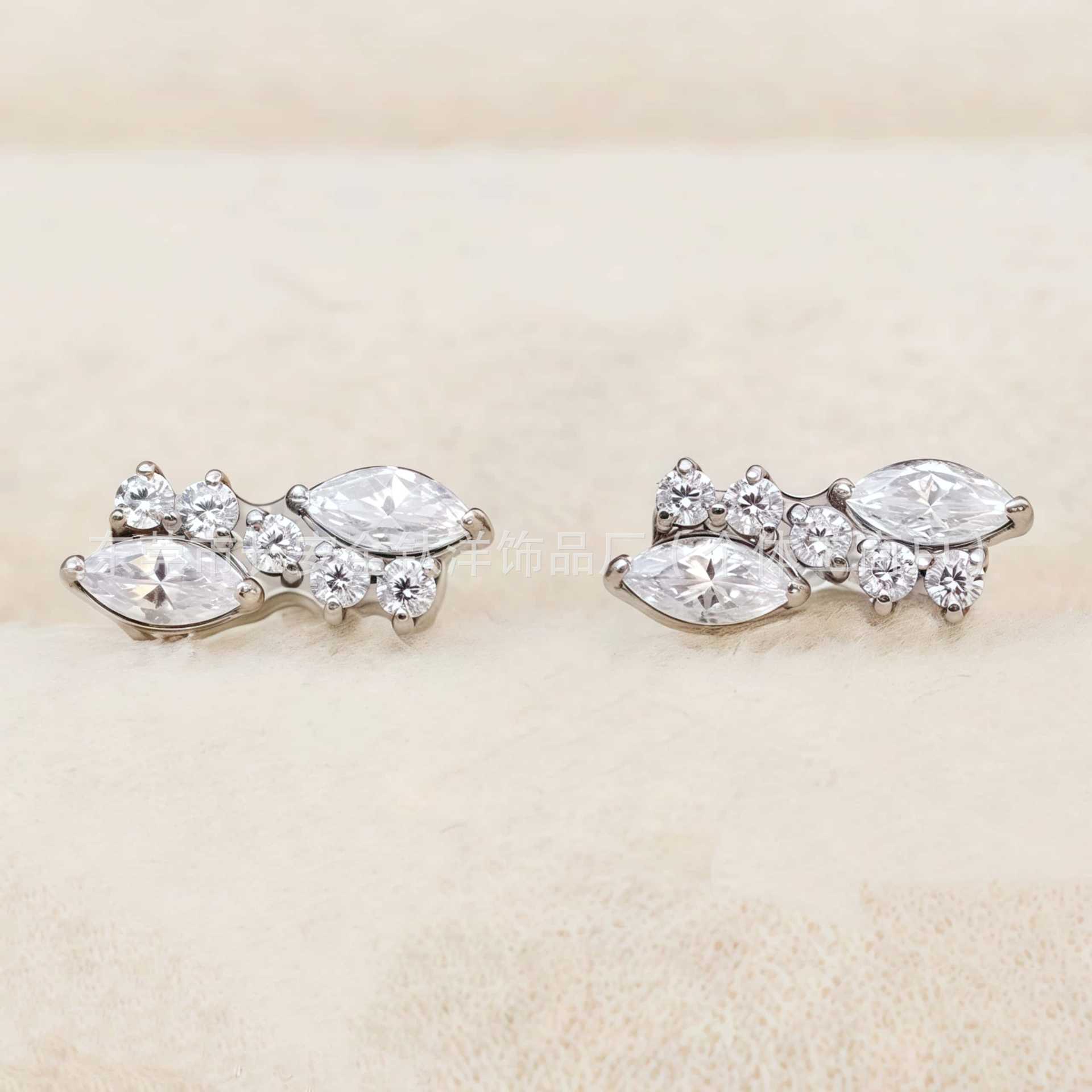F136 Titanium Full Diamond Marquise Irregular Zircon Ear Studs Lip Studs Ear Bone Studs G23 Titanium Alloy Body Piercing Jewelry detail image 4