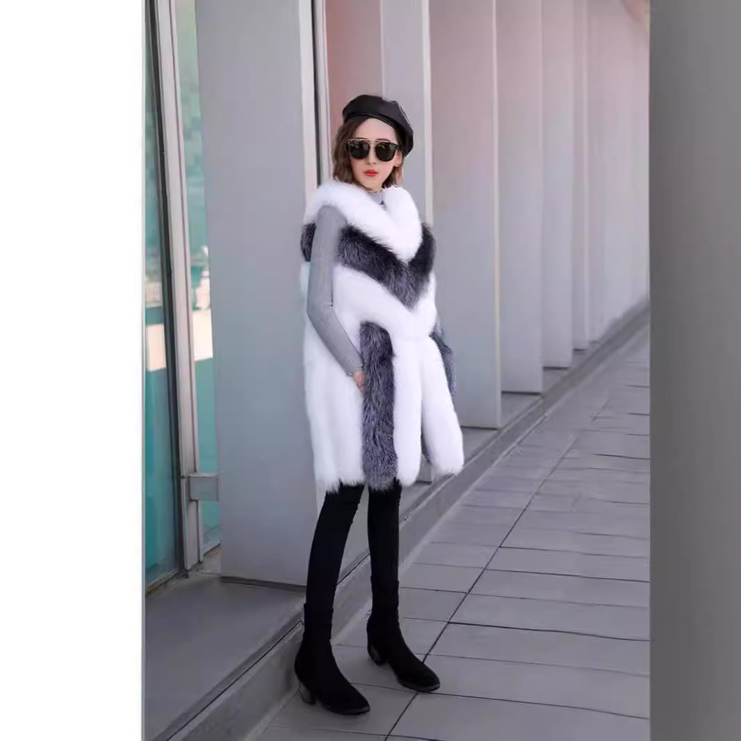 Damenbekleidung hohe Fuchspelzweste Damen mittellange Wintermode warme Pelzweste_voghion.com