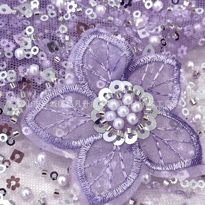 Moda full sequinilla tubo de perlas bordado tela de encaje estereoscópico mano calcomanías tela de vestido de boda alta fijación