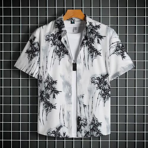 Vintage Summer Streetwear Brand Full Print Short-Sleeve Flower Shirt for Men Street Style Loose Couple Hawaiian Style Versatile Shirt