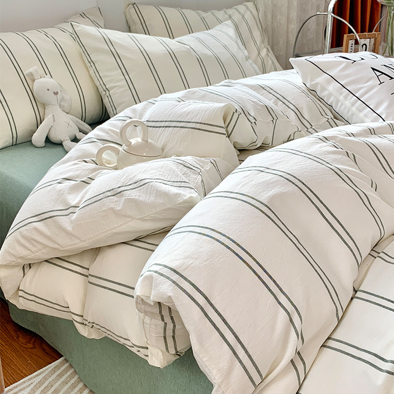 Algodón simple, algodón lavado con agua, cuatro piezas, 100 sábanas de algodón, dormitorios de estudiantes, tres piezas de cama