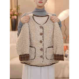 女童加绒外套秋冬款2025新款儿童一体绒加厚毛毛衣冬季羊羔绒上衣