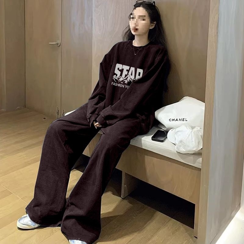 大码胖休闲时尚运动套装女秋冬新款加绒加厚卫衣卫裤减龄两件套
