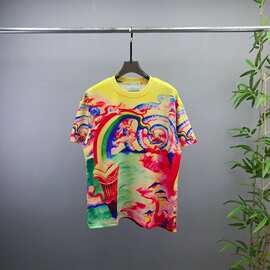 欧美百搭春夏男女新款 Ca圆领短袖T恤 满匹数码印花 平替跨境欧货