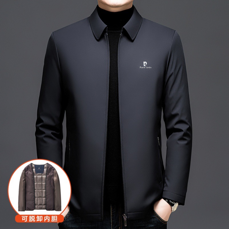 Pierre Cardin Cotton Jacket for Middle-Aged Men with Removable Liner, Men's Winter Coat with Fleece Lining and Thickened
