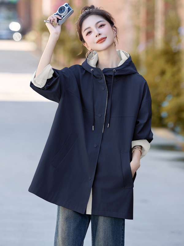 时尚百搭休闲宽松显瘦外套女2025秋季新款连帽长袖夹克上衣GT8086|undefined