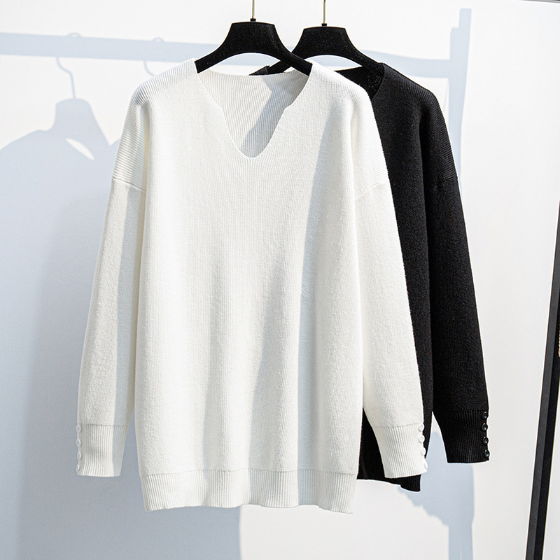 200/ 175kg Plus Size Women's Clothing, Bust 150/160, Thickened V-Neck Base Sweater Knitwear 150kg -8769