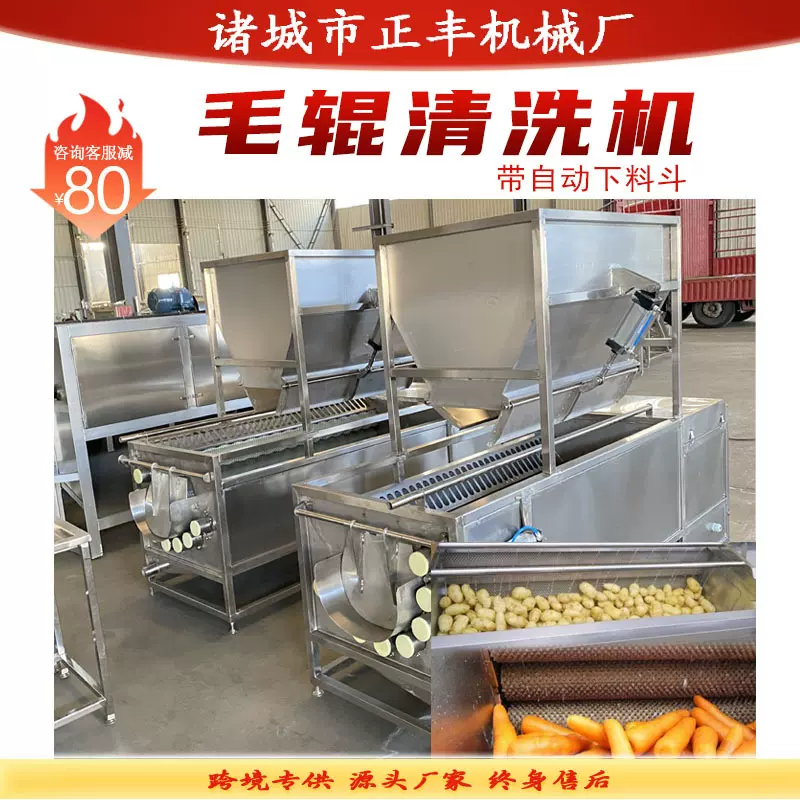 全自动莲藕毛刷清洗机 芋头地瓜去皮清洗机 土豆马铃薯毛辊去皮机