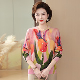 2025秋新款数码印花T恤时尚洋气羊毛针织衫毛衣宽松妈妈装100%，女装针织衫/毛衣，妃慕昵服饰