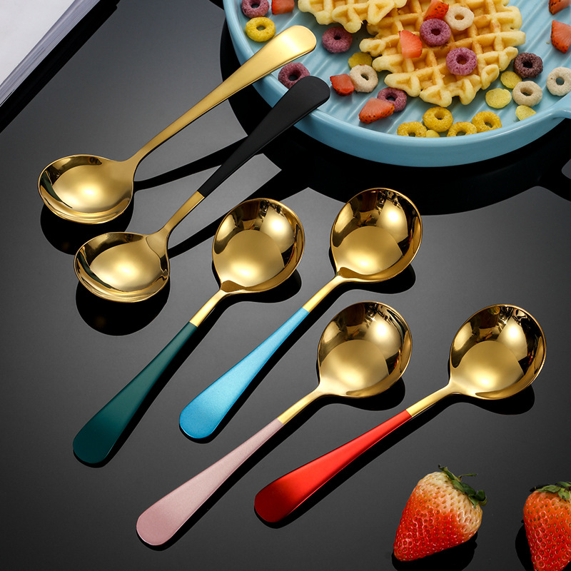 304 Stainless Steel Spoon With Round Head, Popular Online Watermelon Korean-style Fruit Dessert Dining Spoon, Gift_voghion.com