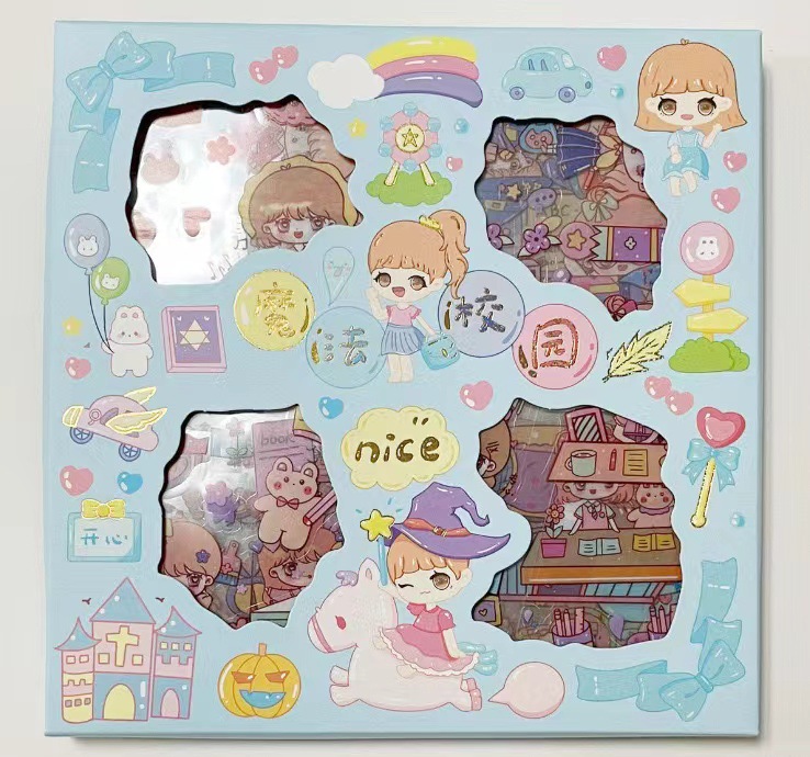 Cute Cartoon 100 hojas en caja pegatinas de cuentas de mano para niños creativos pegatinas de cuentas de mano pvc juego de pegatinas de tarjetas gu al por mayor