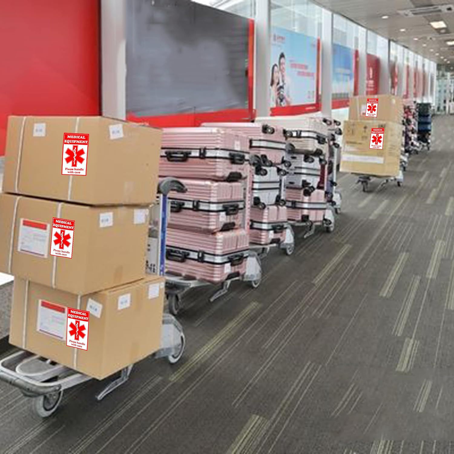 Amazon Medical Alarm Equipment Etiquetas de equipaje Pegatinas Rojas Dispositivos Médicos Suministros Pegatinas internas de atención