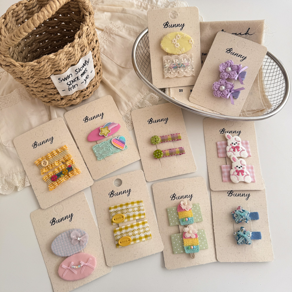 korean style handmade lace plaid flower hair accessories shivering dots barrettes sweet girl bb clip bangs broken hair side