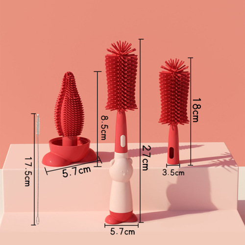 Cross-border best-selling milk bottle brush multi-functional cleaning brush food-grade three-in-one nipple brush straw brush silicone milk bottle brush