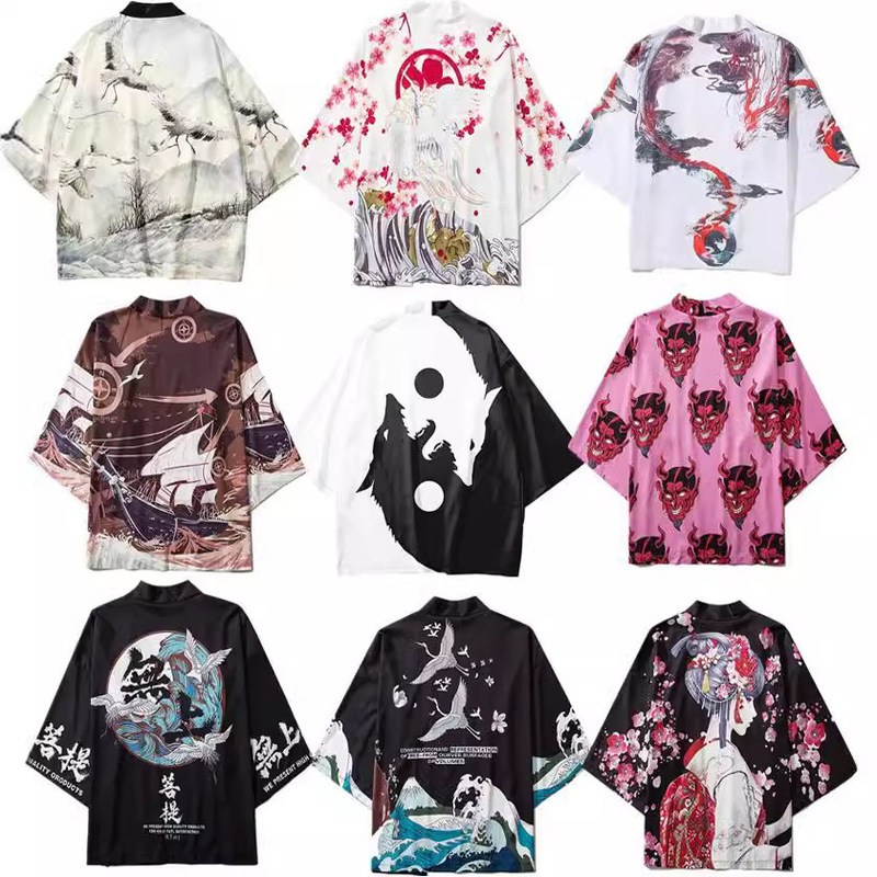China national fashion retro style crane landscape painting feather woven kimono cloak robe 3D digital printing factory direct sales China national fashion retro style crane landscape painting feather woven kimono cloak robe 3D digital printing factory direct sales