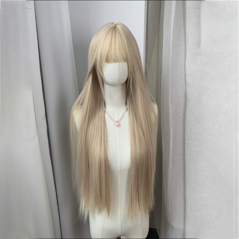 Xuchang Wig Light Gold 85cm Long Straight Hair Whitening Wig Female Forest Girl Group JK Full Head Wig Set