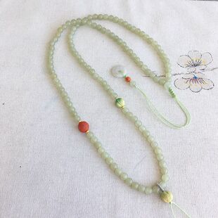 High-End Natural Hetian Jade Bead Chain Retro Style Necklace Eight Treasures Compass Braided Rope Hand-Woven Pendant Hanging Rope