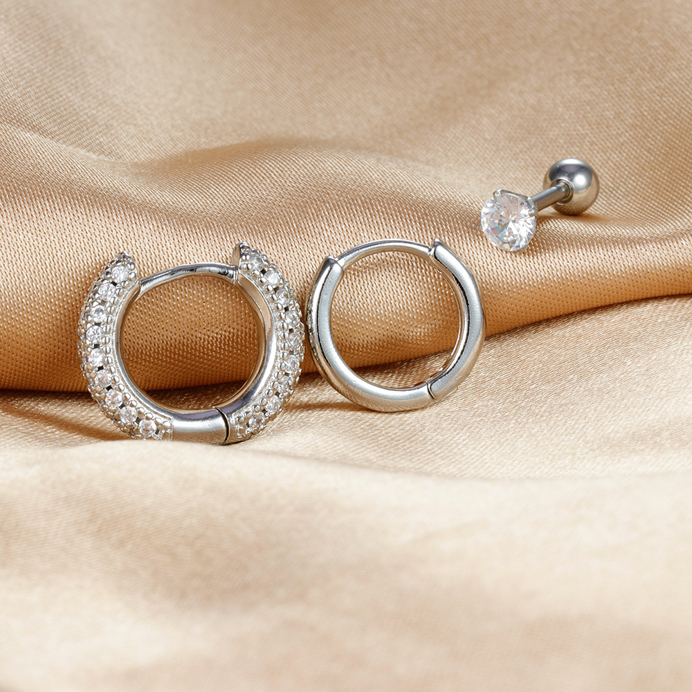 10g Weight Copper Ear Needle Material Zircon Inlay Material Hoop Earrings, Ear Studs Classification 1 Set Quantity Daily Occasion Copper Material Geometric Pattern Women's Gender Plating Design IG Style Style 1 Set IG Style Geometric Plating Copper Zircon Hoop Earrings Ear Studs 1