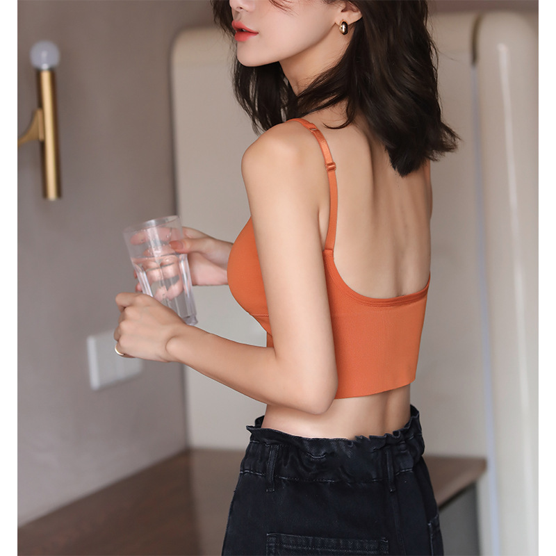 U-Shaped Camisole Women's Summer Inner Vest with Chest Pad Breast Cover Short Umbilical Top