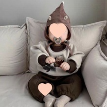 婴儿加绒卫衣冬季韩国小熊周岁上衣裤子宝宝套装冬季儿童保暖可爱