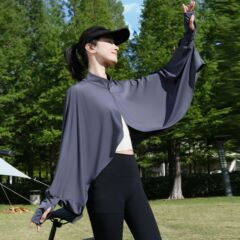 アイスシルク日焼け止めコートショールスリーブオールインワンマント女性の夏のショート薄手コートサイクリング抗 UV 日焼け止め服