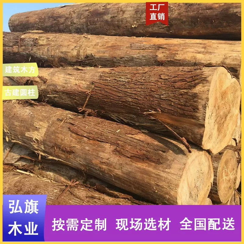 批发柳杉原木大口径原木棺木寿材杉木杆工地河道打桩杉木桩实木板