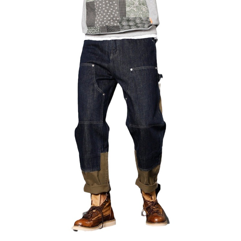 Vaqueros de estilo americano de alta gama para hombre, marca de moda, corte holgado, versátiles, modernos, pantalones de retales con múltiples bolsillos para otoño e invierno, 2024