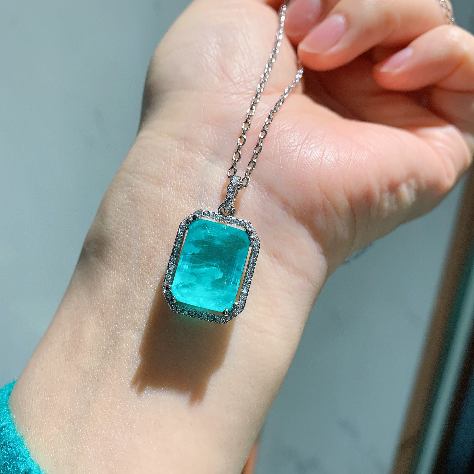 Zhuang sheng joyería estilo europeo y americano simulación paraiba anillo pendientes collar 9*11 colgante 12*16