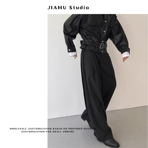 JIAMU American-style baggy deconstructed patchwork casual men's spring streetwear high-end sense straight-leg pants