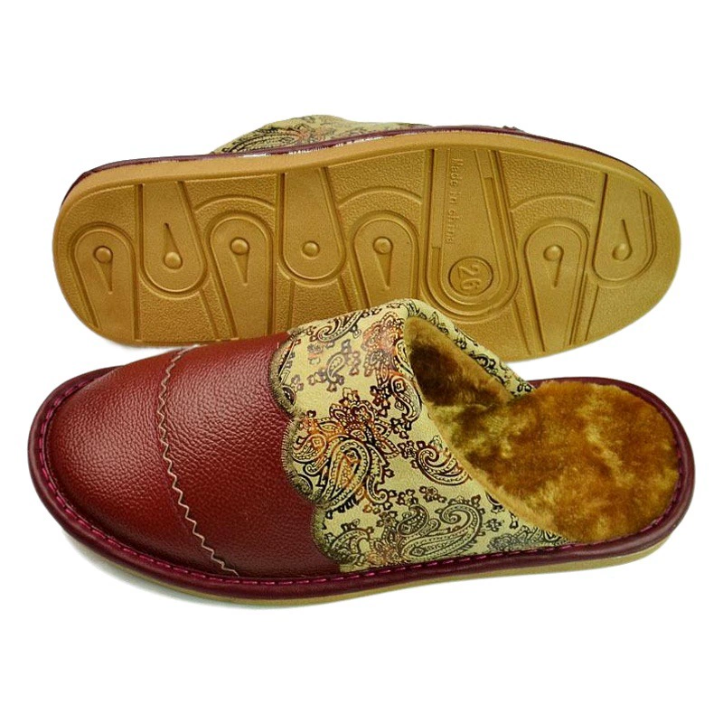 Корова кожа хлопок тапочки оптом зимние домашние тапочки производители домашняя хлопчатобумажная вышитая Крытая домашняя обувь