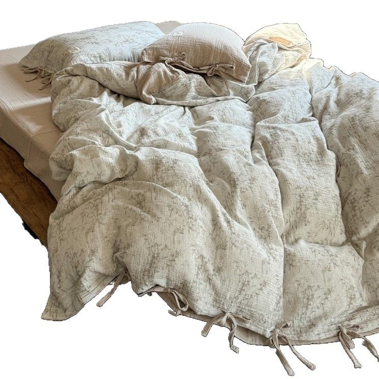 Completo letto quattro pezzi in cotone garza morbida stile retrò_voghion.com