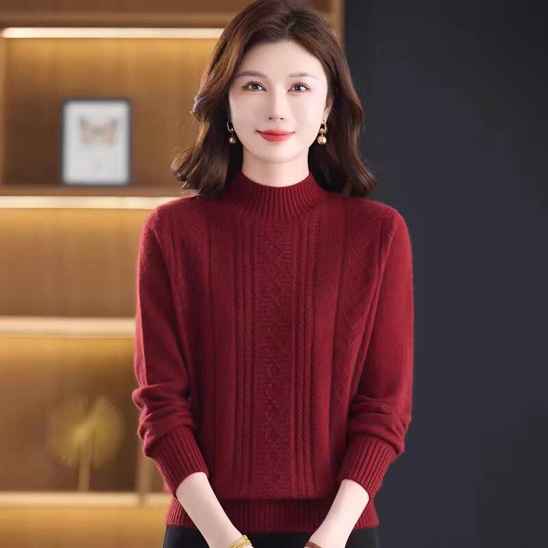 Women's cashmere sweater, 26 autumn/winter new model, half-high collar knitted base shirt, thickened pullover solid color top for mothers Women's cashmere sweater, 26 autumn/winter new model, half-high collar knitted base shirt, thickened pullover solid color top for mothers