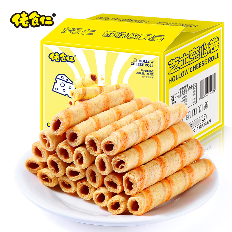 Lao Shi Ren Cheese Hollow Rolls Full Box Handmade Egg Rolls Unfilled Crispy Rolls Healthy Snacks Biscuits Afternoon Tea