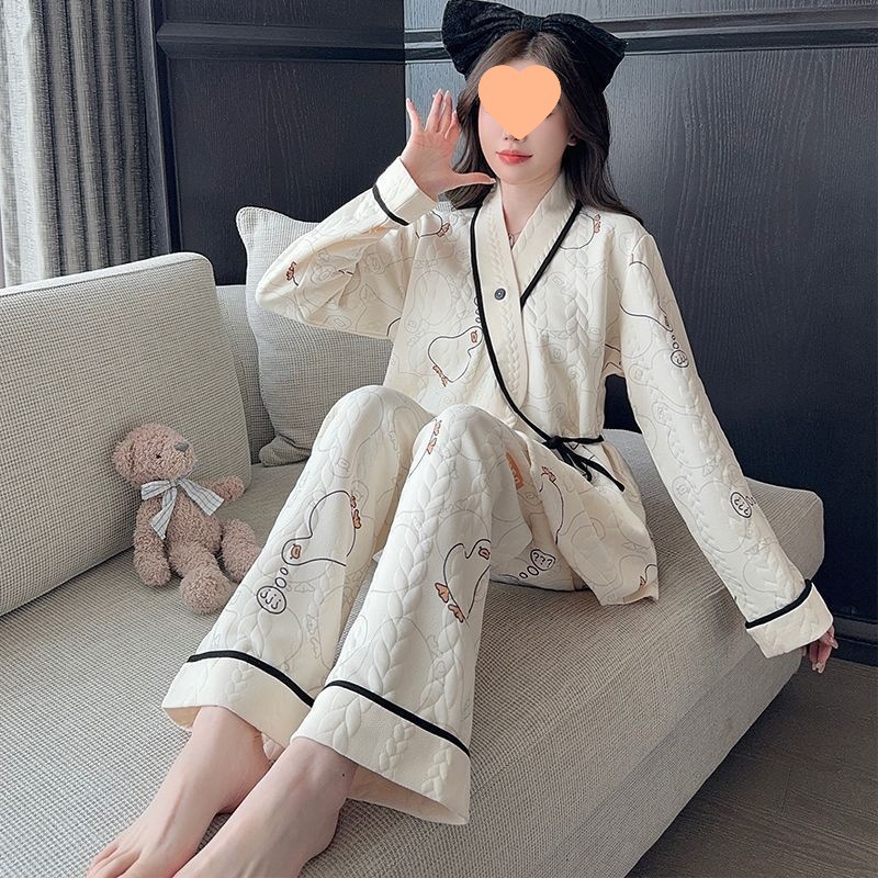 秋冬季新中式空气棉月子服春秋10月份11加厚产后产妇哺乳孕妇睡衣