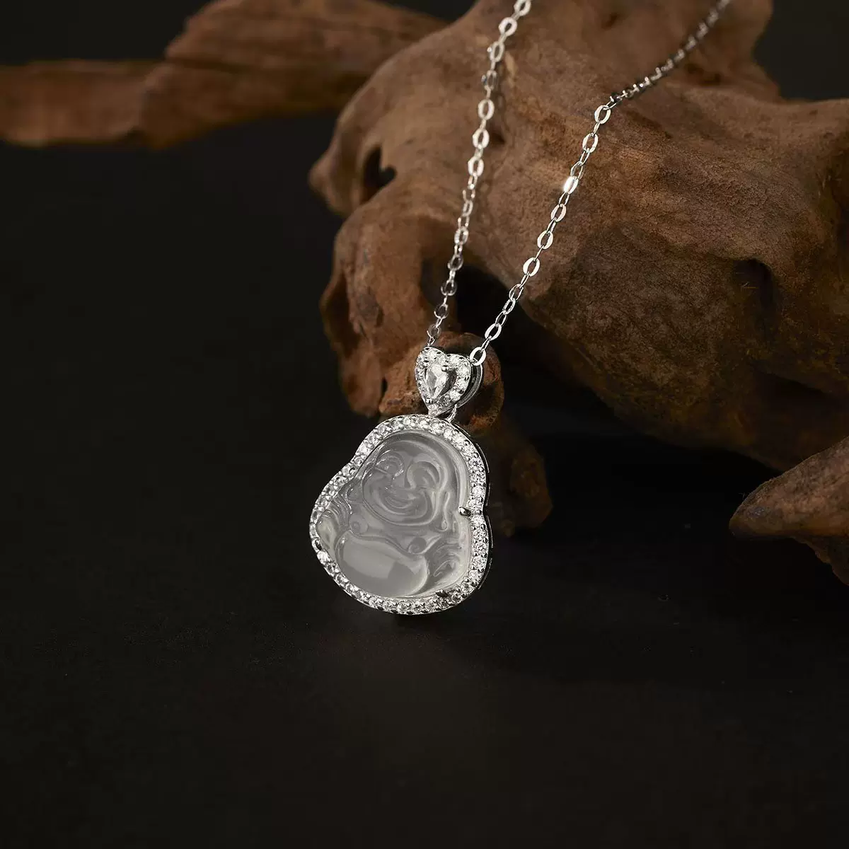 跨境TK新中式镶钻东南亚弥勒佛项链大肚佛吊坠国风佛公锁骨链