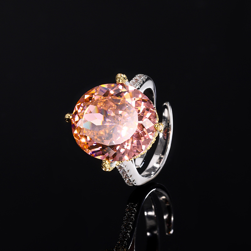 2024 nueva joyería Zhuang Shengsheng, fondo de cobre, simulación chapada en oro, nido de pájaro cortado, tesoro de color, anillo retro en forma de huevo femenino 14*16