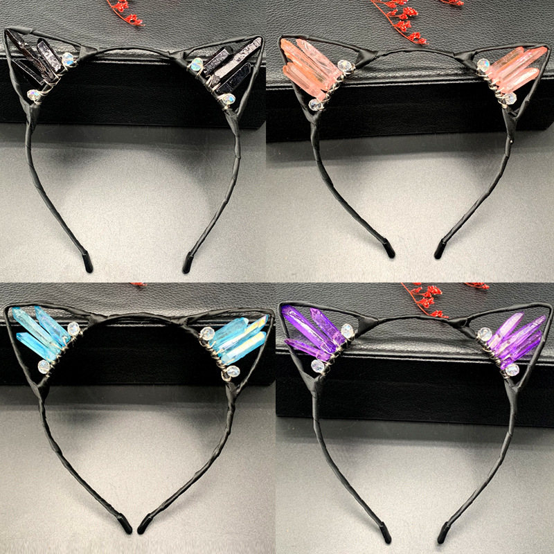 75g Weight Hair Band Hair Accessories Type Holiday Occasion Natural Crystal Material Fashion Cat Ears Natural Crystal Hair Band Holiday Party Supplies Party Accessories