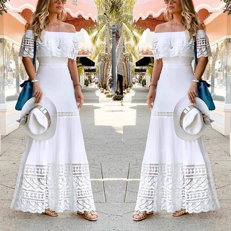 Women's Clothing fashion one shoulder splicing lace dress_autovado.com