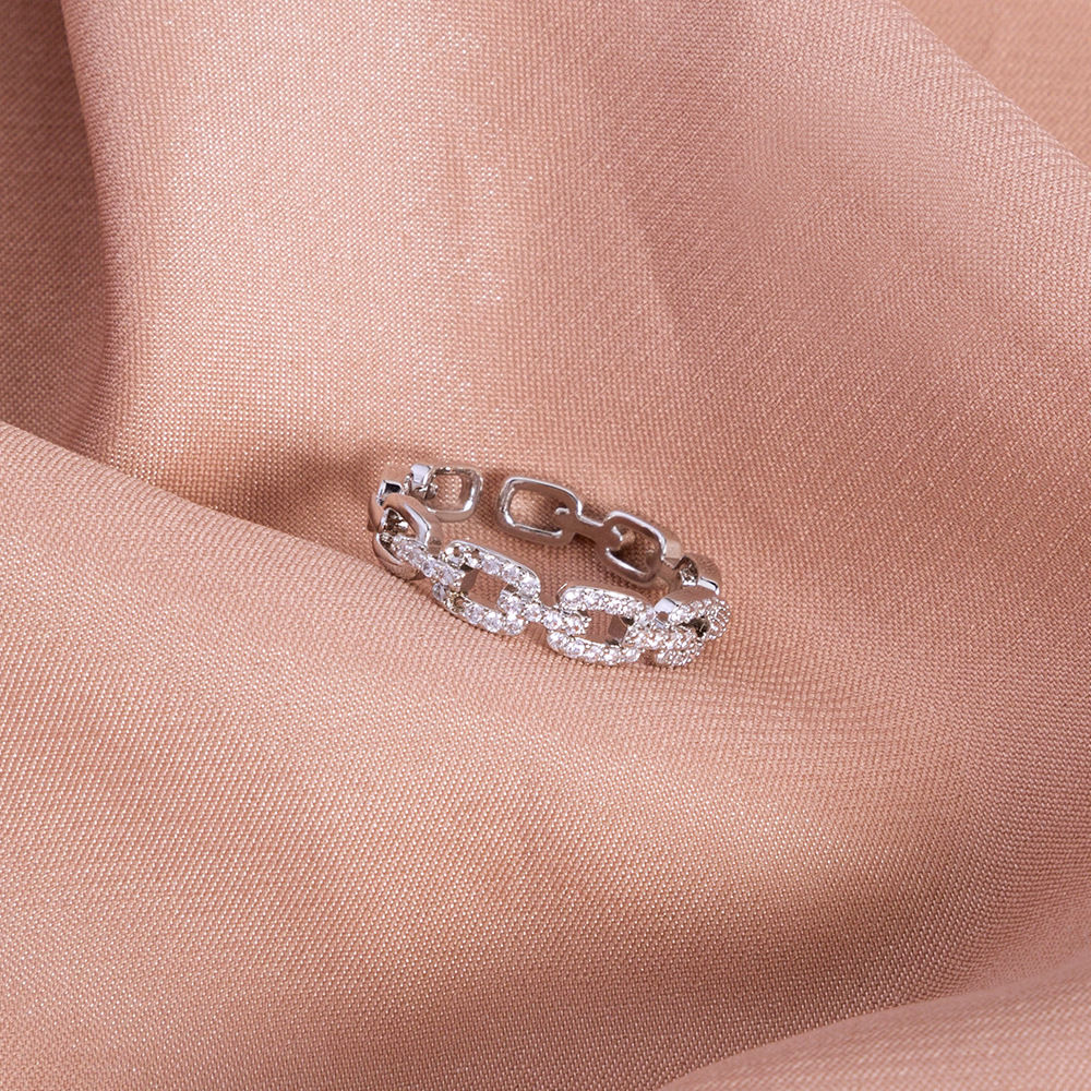 Simple Zircon Ring Female Fashion Personality Retro Chain Tide Temperament Index Finger Ring display picture 7